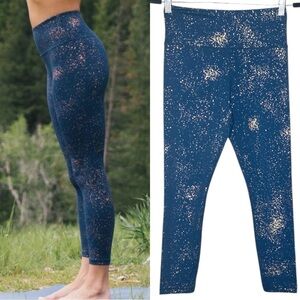 Zyia Stay Gold Navy Metallic Celestial Light Tight Leggings Size 4